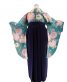 卒業式袴レンタルNo.733[レトロモダン]ターコイズブルー・絞り風ピンク紫牡丹